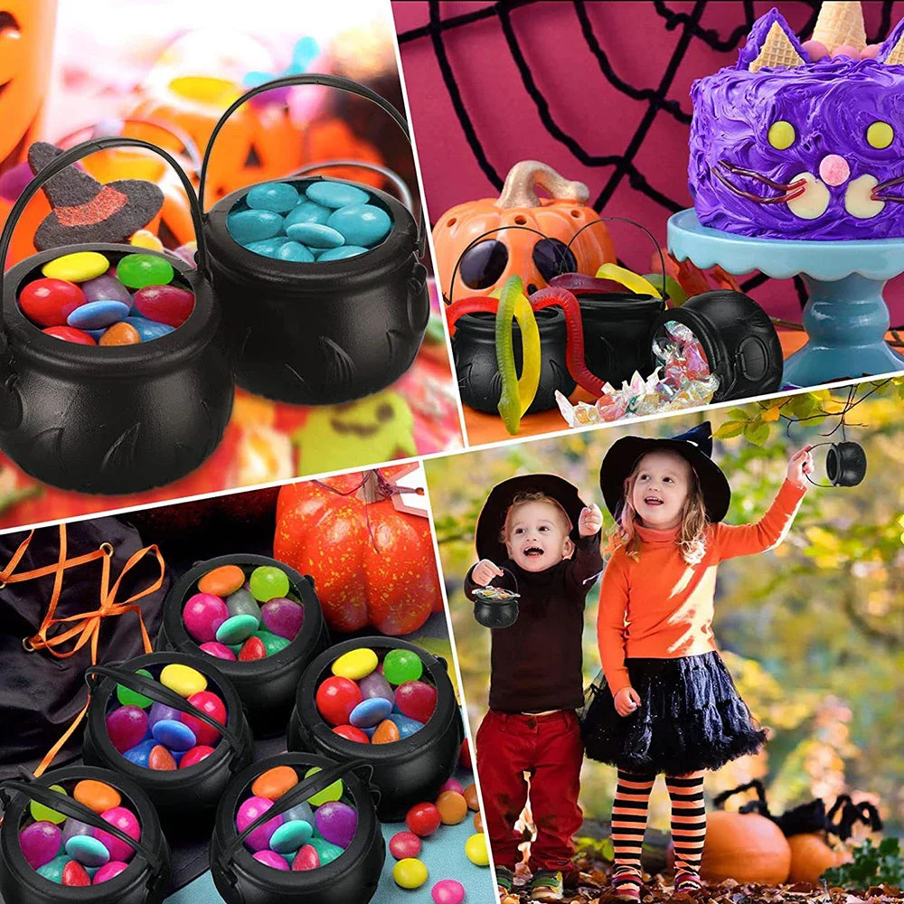 Rynx | Halloween Witch Cauldron Decoration, Mini Black Plastic Witch Cauldron, Halloween Candy Basket, Trick or Treat Bucket