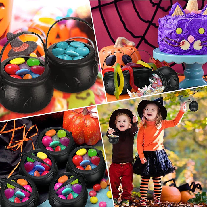 Rynx | Halloween Witch Cauldron Decoration, Mini Black Plastic Witch Cauldron, Halloween Candy Basket, Trick or Treat Bucket