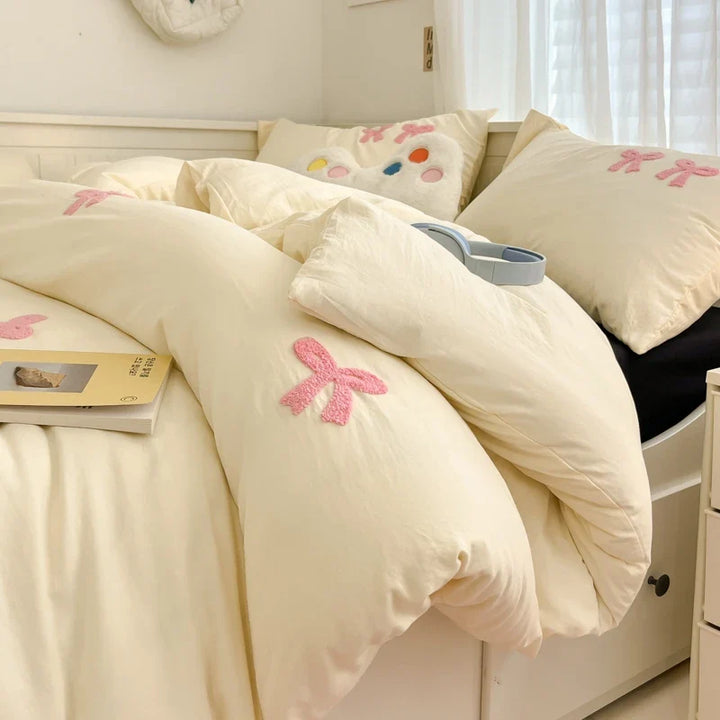 Rynx | INS washed cotton bedding set with pillowcase bed sheet single bed double bed orange duvet cover queen/king double bed