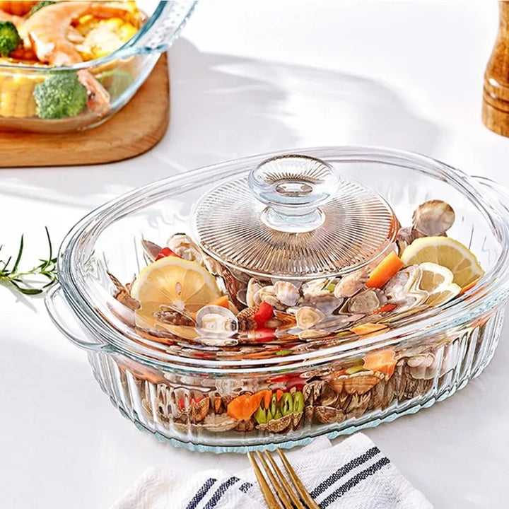 Lisslune | 4-piece Glass Bakeware Set with 2 Bakeware Dishes with Glass Lids, 1.9 Qt and 3 Qt