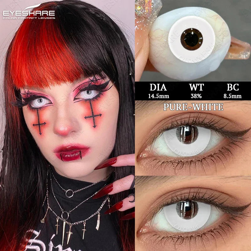 Rynx | 2pcs Halloween White Contact Lenses Anime Color Cosplay Black Lenses Crazy Red Beauty Makeup Lens Multicolor Lens