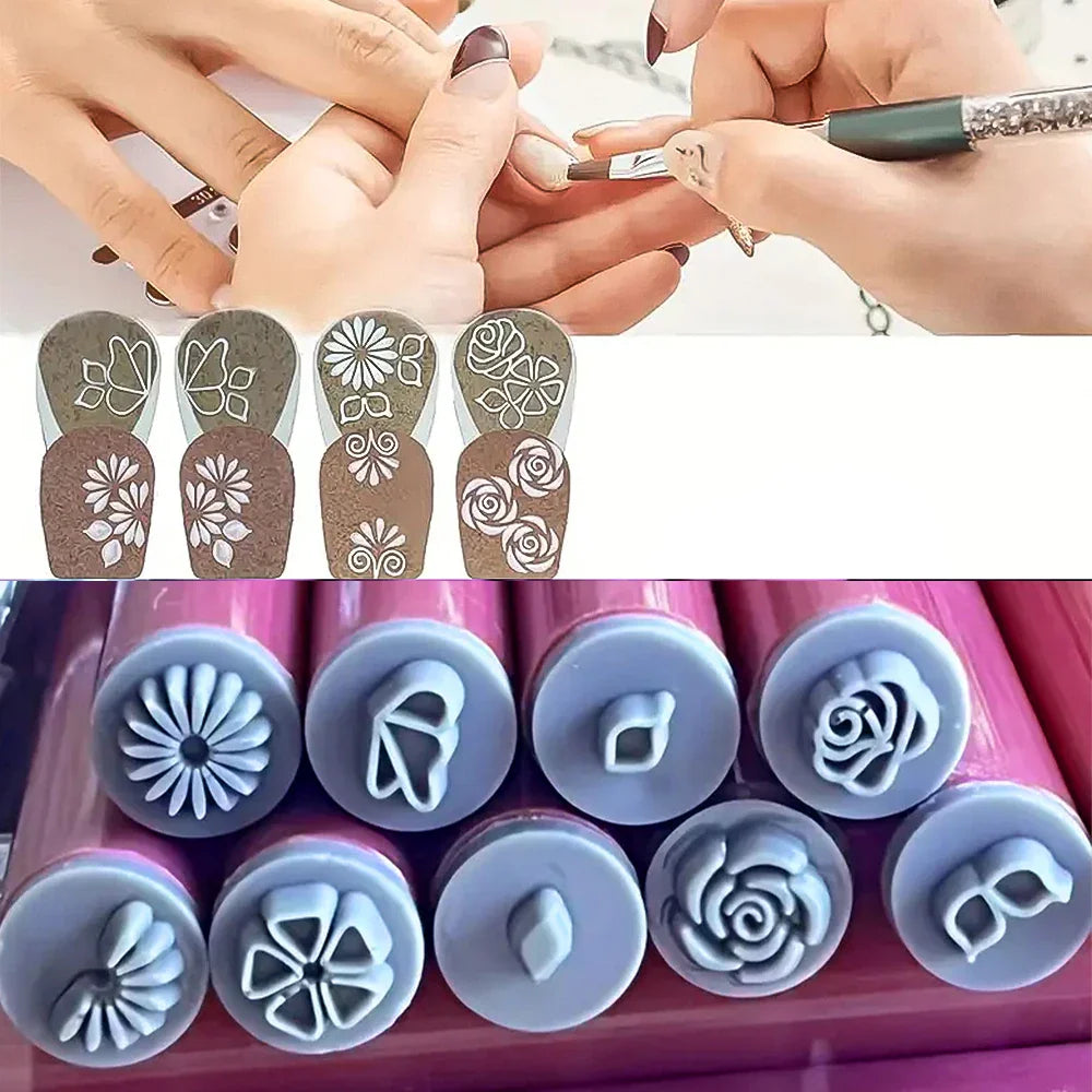 Rynx | 4/6/10Pcs Pink Nail Art Stamper Pen Nail Art Stamper Pen Craft Nail Art Flower Stamper Nail DIY Graffiti Stamper Pen Dotting Tools