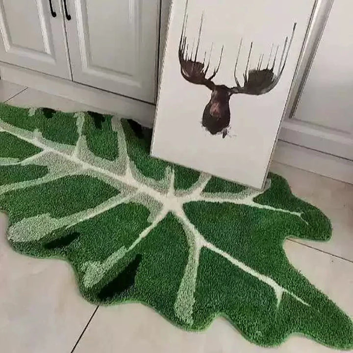 Rynx | Tufting Greenleaf Bedroom Rug Soft Fluffy Bed Mat Area Rug Floor Organization Cushion Plant Doormat Aesthetic Home Kids Room Decor