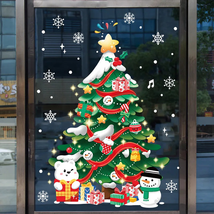 Rynx Christmas Window Stickers Santa Snowflake DIY Wall Tattoo Christmas Decorations for Home New Year Ornaments Gift