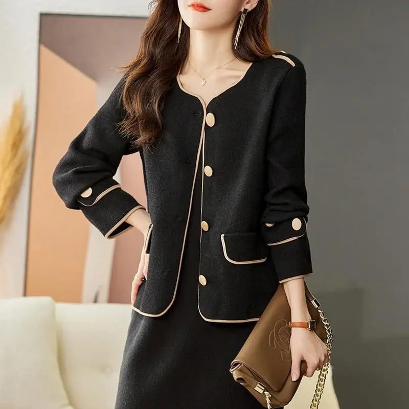 Rynx | Autumn and Winter Wool Clothing Small Scent Style Korean Collarless Loose Top Women Autumn and Winter Style Outer Wear Jackets