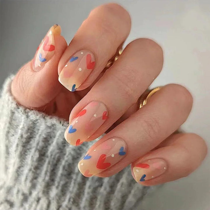 Rynx | Red Love Heart French Sweet Nail Art Nude Pink Artificial Nails Removable Finished Fingernails Valentine's Day Gift Press-on Nails With Glue