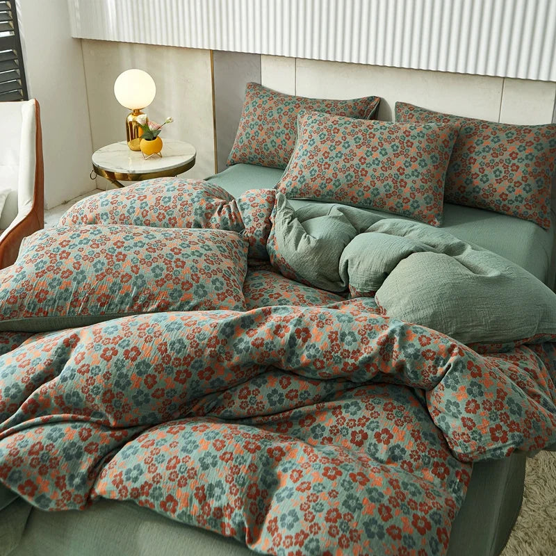 Rynx | Cotton Soft Bedding Set Striped Print Duvet Cover with Pillowcase Flower Duvet Pillowcases Sets