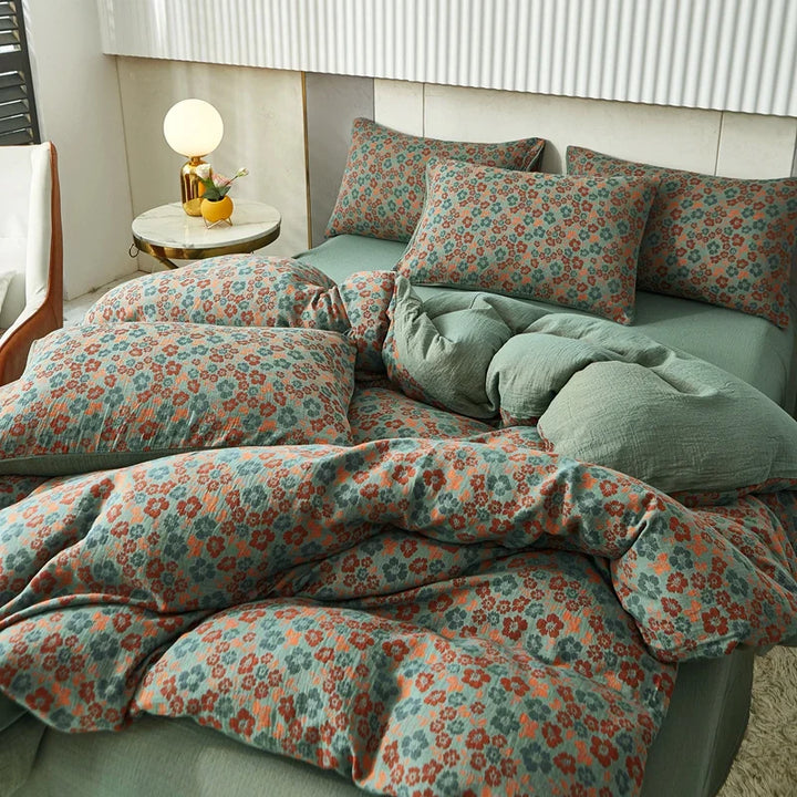 Rynx | Cotton Soft Bedding Set Striped Print Duvet Cover with Pillowcase Flower Duvet Pillowcases Sets