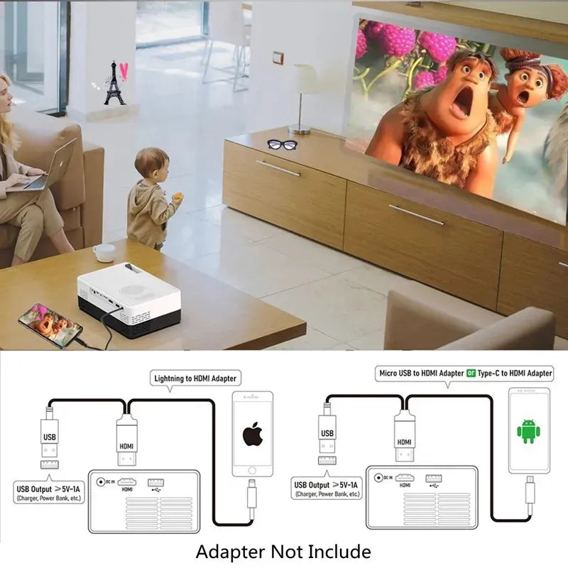 Lisslune | Lumino | Mini Projector | Portable | Miracast Support | HD Image | Compact Size