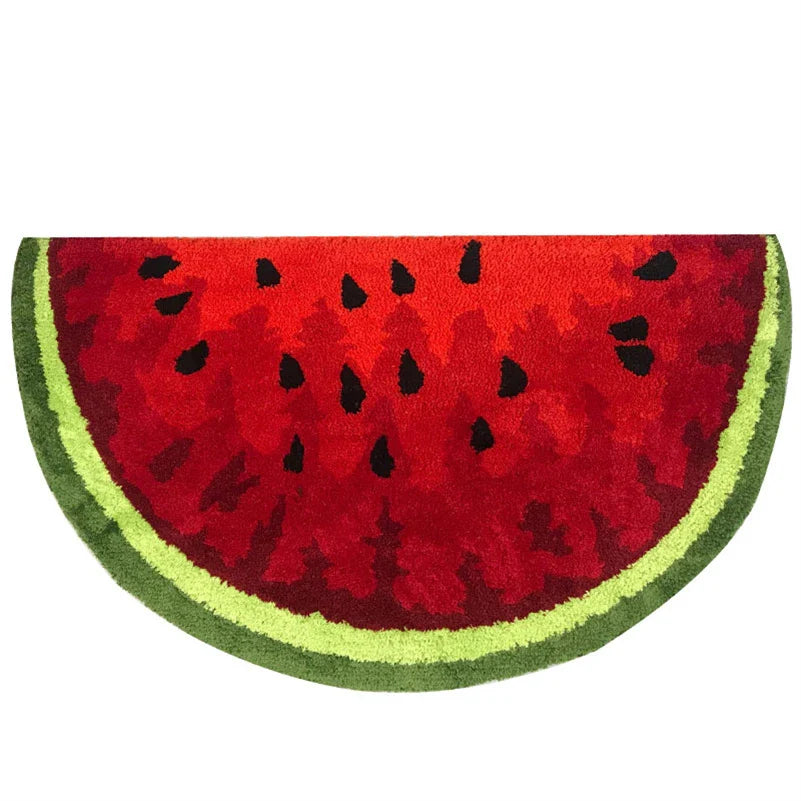 Rynx | Creative soft thick plush cup semi-round round watermelon-shaped floor mat non-slip absorbent kitchen bath rug machine washable