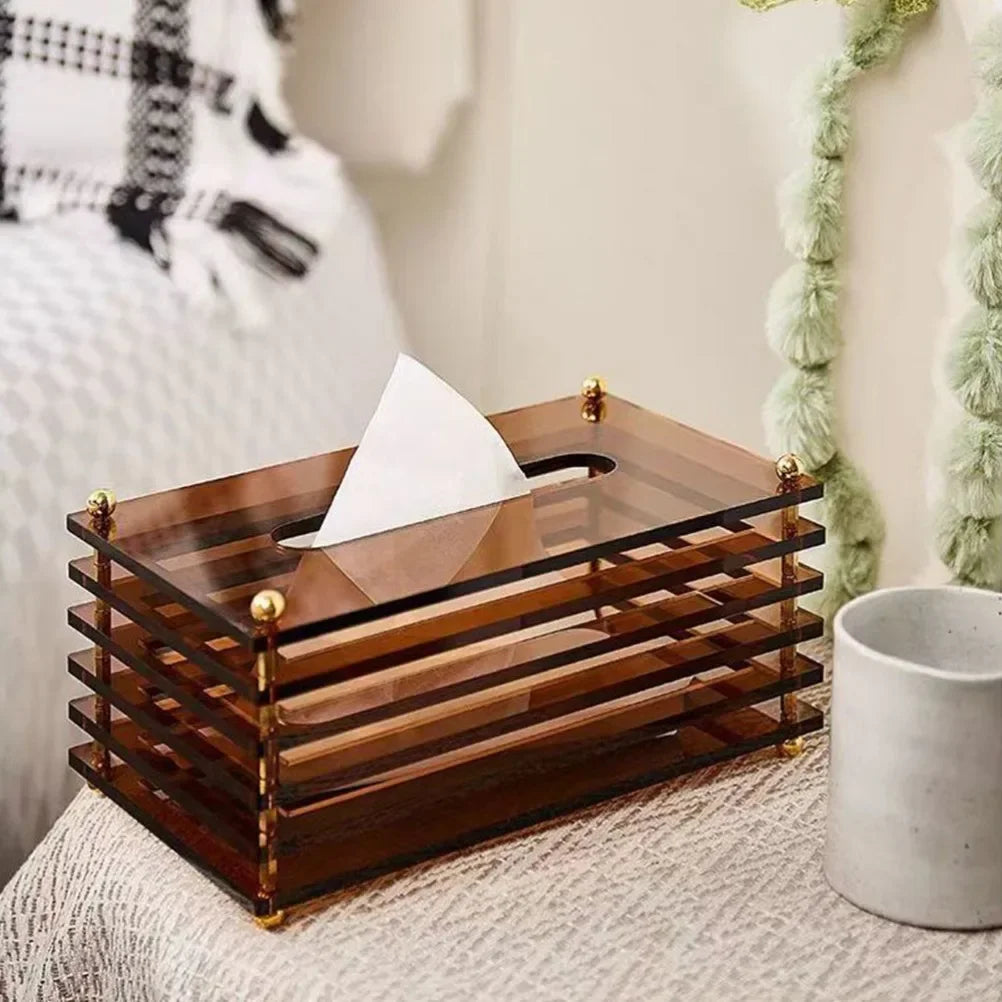 Rynx | Acrylic Tissue Box Creative Tissue Storage Box Three-Dimensional Napkin Holder Coffee Table Paper Drawer Home Decor
