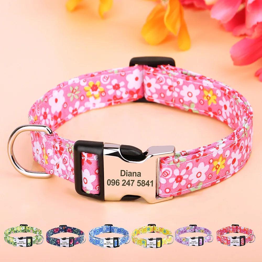 Lisslune | Personalized floral nylon collar for dogs - stylish ID collars for dogs of all sizes