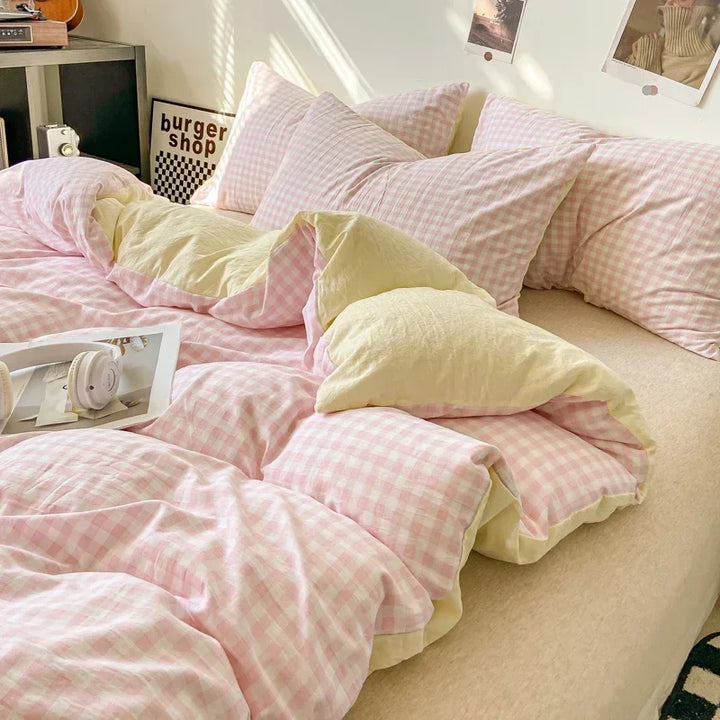 Rynx Japanese Style Check Queen Duvet Cover Set 1/3 Pieces Soft Washed Duvet and Pillowcase or just Duvet Covers Skin-Friendly