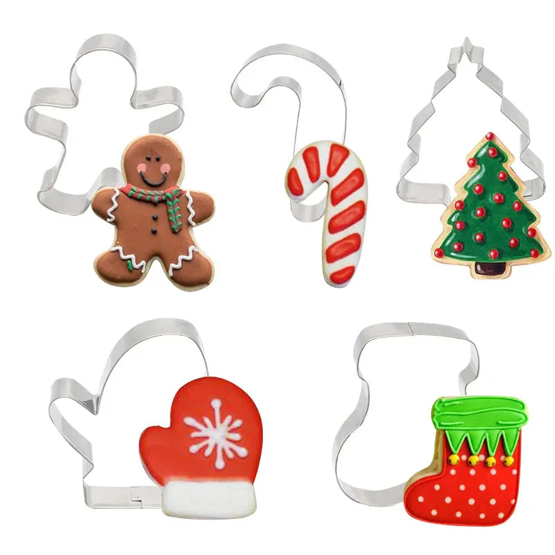 Rynx 5-piece Christmas Cookie Cutter Set Gingerbread Man Christmas Tree Cookie Pattern Stamp 2024 Christmas Party New Year Baking Accessories