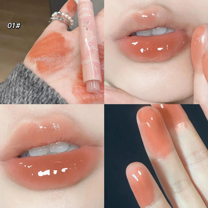 Rynx | Jelly Tint Mirror Lipstick Lip Gloss Non-sticky Cup Mirror Lip Color Heart-shaped Lipstick Moisturizing Lip Gloss Long-lasting
