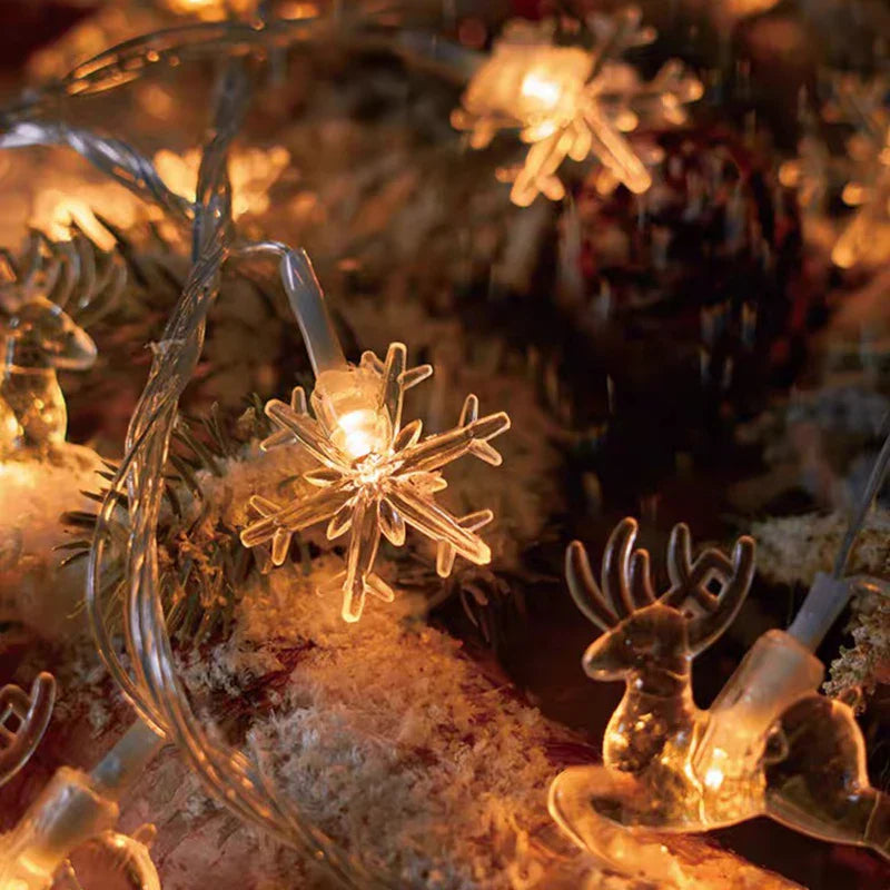 Rynx | LED Snowflake String Lights Star String Lights Battery Operated Xmas Tree Moose Decorative Garland Party Wedding New Year Decoration