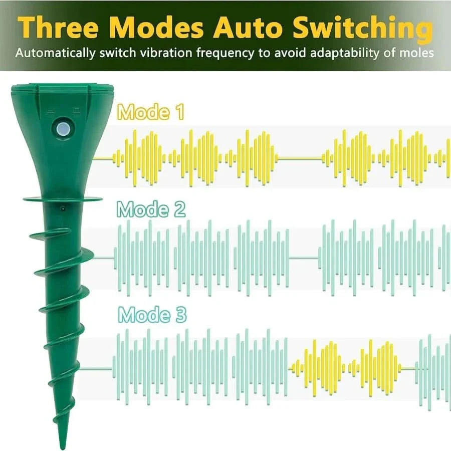 Lisslune | SOLAR MOLE REPELLER – Solar-powered mole repellent with 3 vibration modes & IP65 for effective garden protection