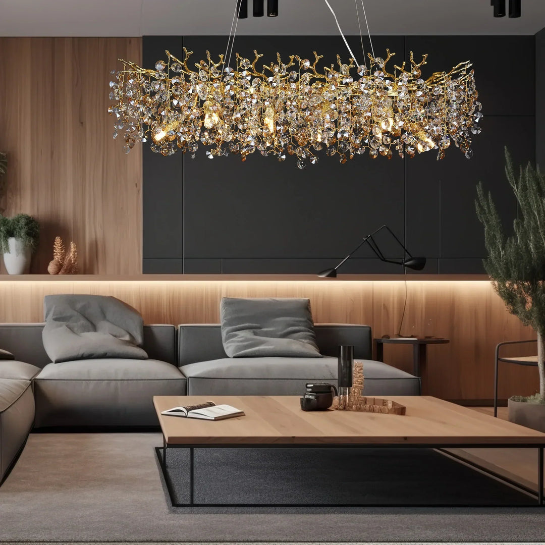 Lisslune | Long Crystal Pendant Light - Dining Room Gold Restaurant Island Hanging Light, Silver Nordic LED Pendant Light Large