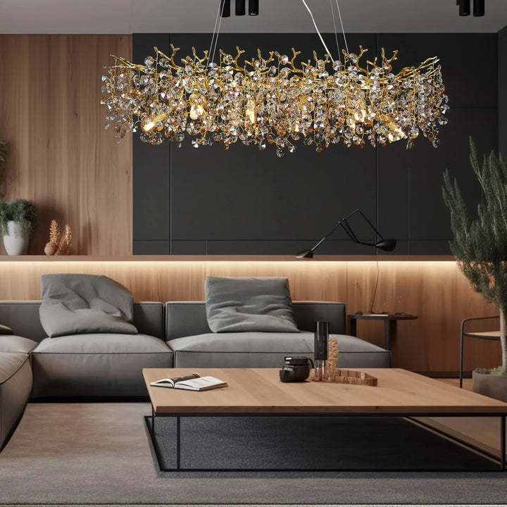 Lisslune | Long Crystal Pendant Light - Dining Room Gold Restaurant Island Hanging Light, Silver Nordic LED Pendant Light Large