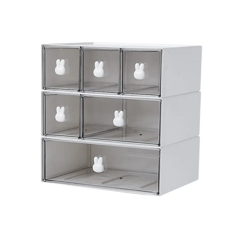 Rynx | Desktop Cosmetics Kawaii Stationery Storage Box Ins Plastic Drawer Storage Pen Cabinet Office Desk Stackable Storage Organization