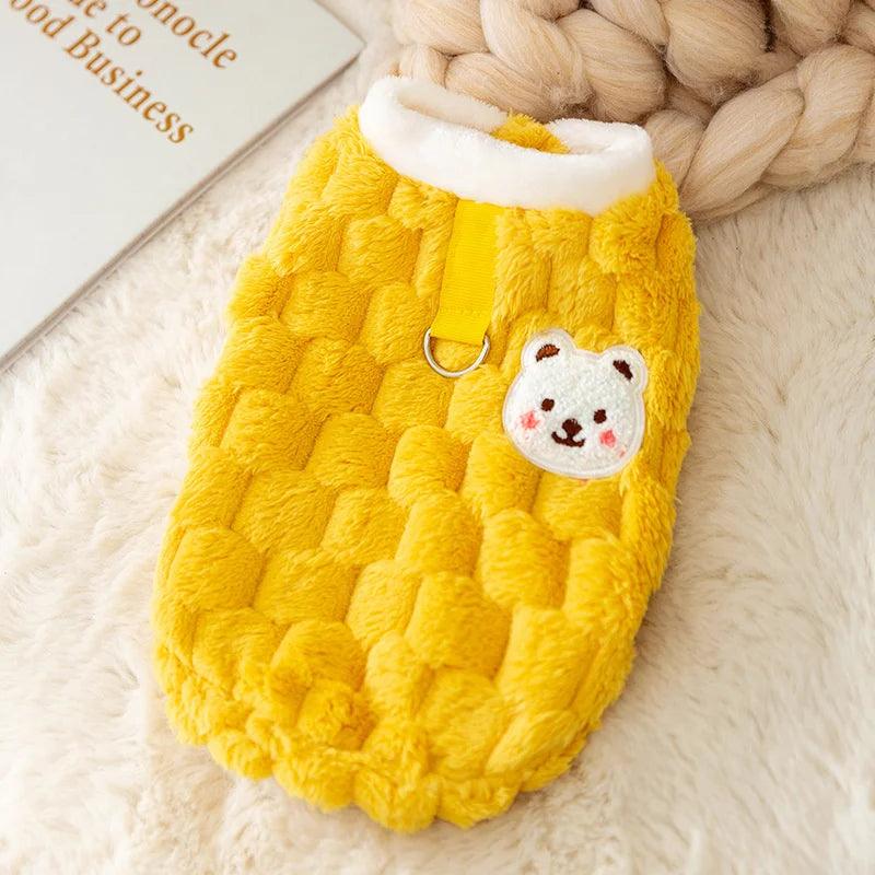 Lisslune | Cozy Plush Cute Bear Print Winter Sweater for Small Dogs & Puppies with Safe Buckle Closure