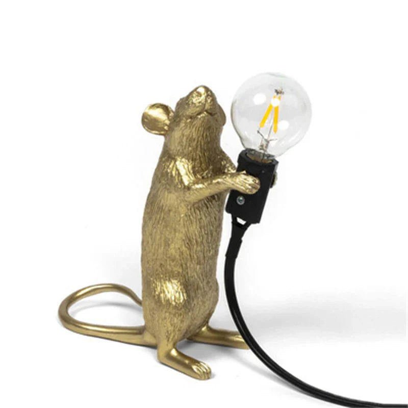 Lisslune | Modern LED Animal Table Lamps: Resin Rat, Cat, and Squirrel Night Lights