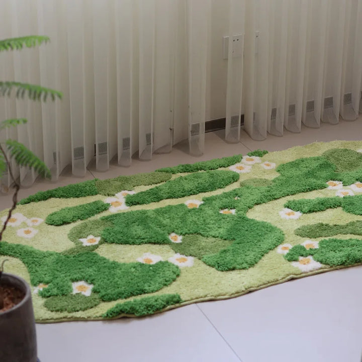 Rynx | Long Tufting Moss Bedroom Carpet Soft Rug for the Living Room Green Plants Floor Mat Non-Slip Doormat Aesthetic Home Decor