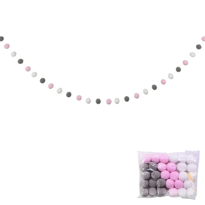 Rynx 2.5Meter Colored Pom Pom Pendant Light Garland Ins Nordic Series Wool Felt Ball String DIY Handmade Kids Room Decoration