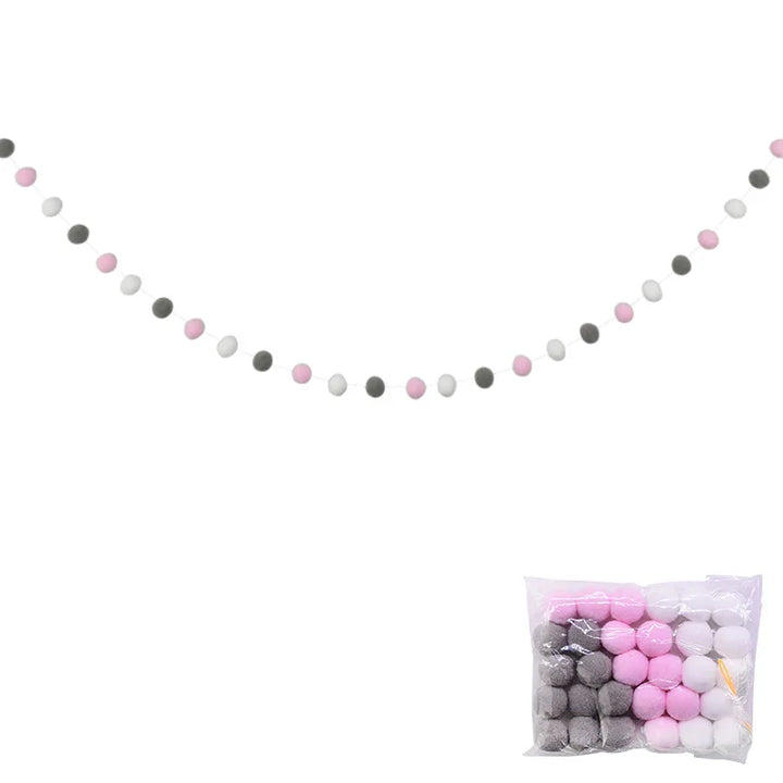 Rynx 2.5Meter Colored Pom Pom Pendant Light Garland Ins Nordic Series Wool Felt Ball String DIY Handmade Kids Room Decoration