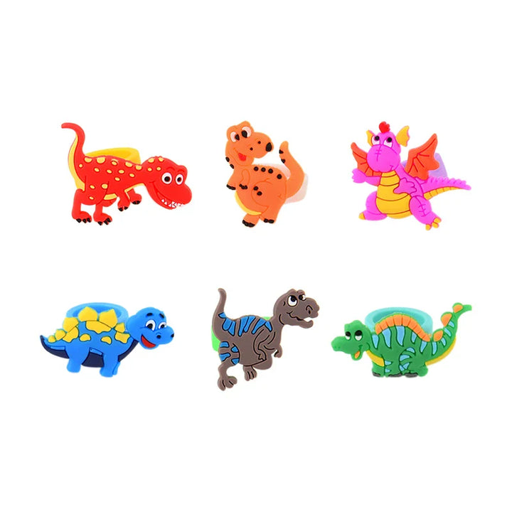 Rynx 6 Piece Dinosaur Party Rubber Bracelets Rings Kids Boys Jungle Dino Theme Birthday Party Decorations Gifts for Guests