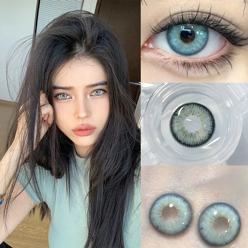 Lisslune | 1 Pair New Colored Contact Lenses with Diopters Natural Lenses Blue Lenses Bestsellers Green Pupil Cosmetics Fast Shipping