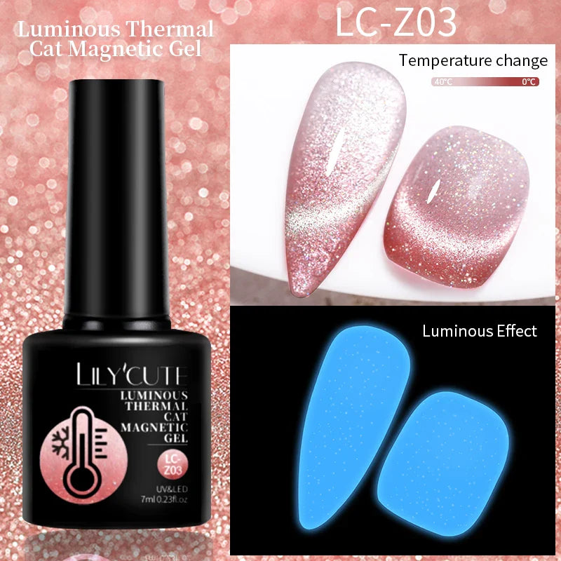 Rynx |7ML Snowlight Cat Magnetic Gel Nail Polish Grow-In-Dark Reflection Glitter Laser Semi-Permanent Soak Off UV Gel Nail Polish