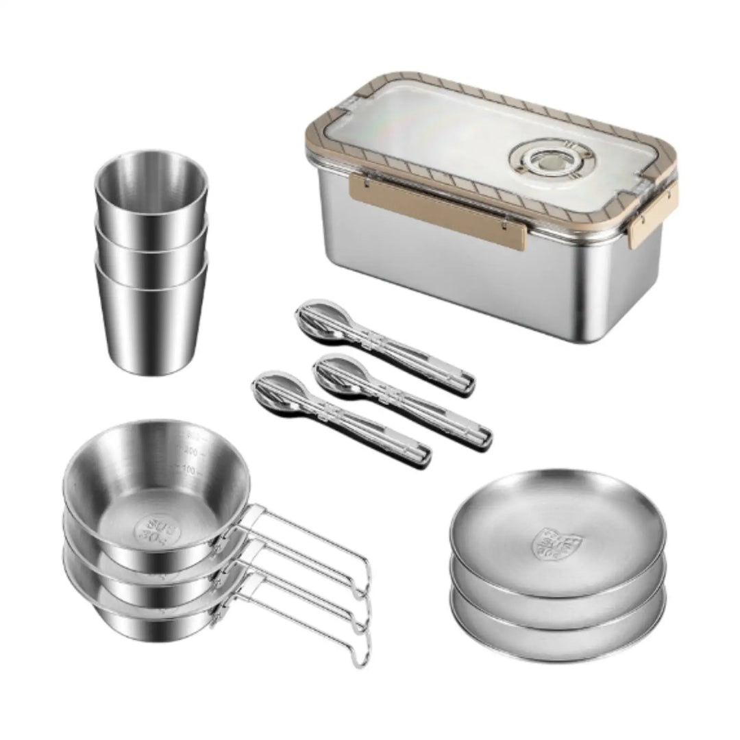 Lisslune | Camping Messware Kit Stainless Steel Dinnerware with Storage Box – CampSet
