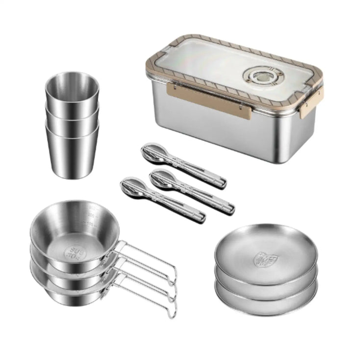 Lisslune | Camping Messware Kit Stainless Steel Dinnerware with Storage Box – CampSet