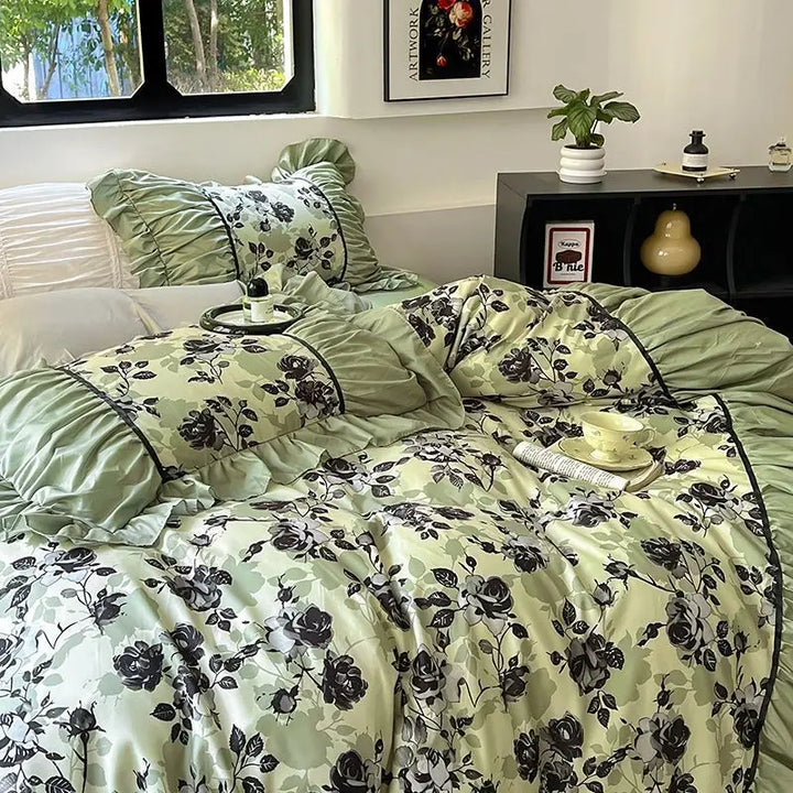 Rynx | French Retro Lightweight Luxury Washed Cotton Four-Piece Set Bedroom Lace Bedding Set Single Bedding Set Dorm Bedding