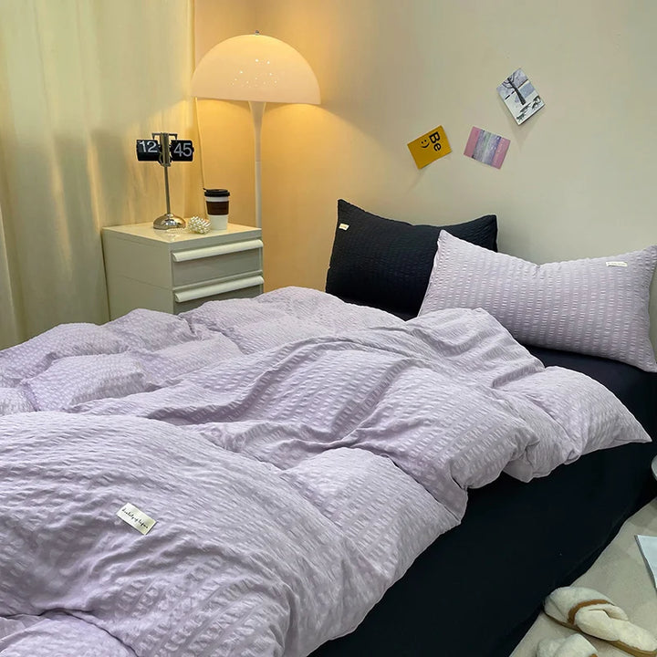 Rynx | INS Solid Color Bedding Comforter Sets Duvet Cover Bed Sheet Set Pillowcases Bedding Linens Set Queen/King Bed bedspreads