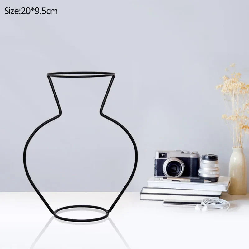 Rynx Retro Iron Line Table Flower Vase Pot Ornament Metal Plant Holder Nordic Styles Flower Vase Home Garden Decorations Wedding