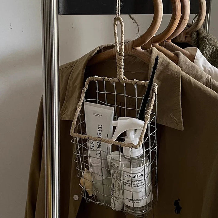 Rynx | Nordic hanging storage basket handcrafted metal organizer kitchen tableware small items snacks support home decor accessories