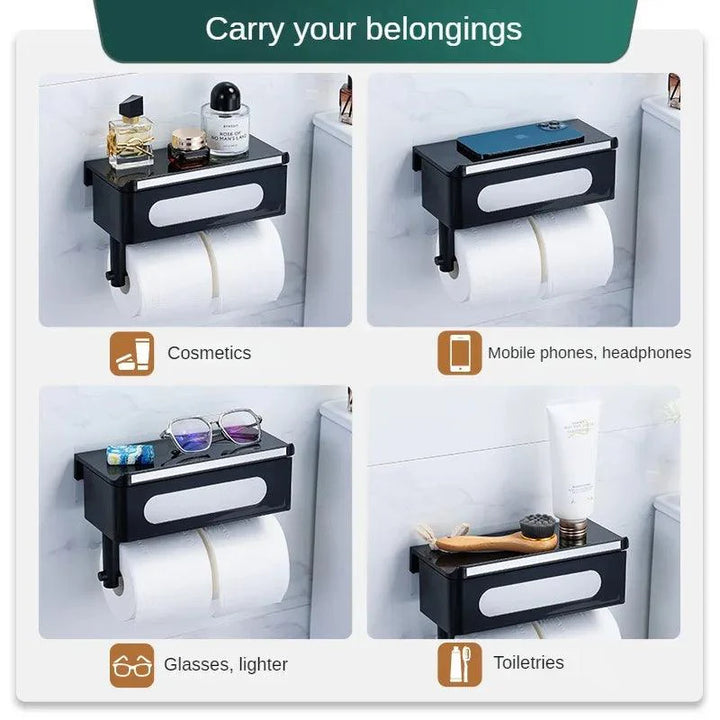 Lisslune | Wall-Mounted Rotating Tissue Paper Holder with Built-In Storage Organizer