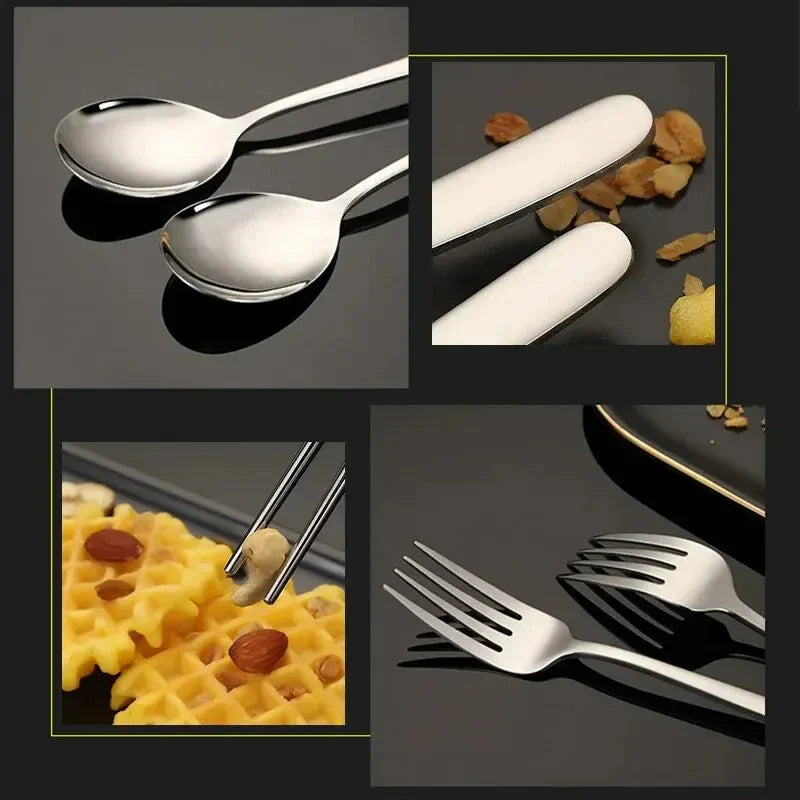 Rynx | 3 pieces/set stainless steel portable cutlery set - durable and collectible fork, spoon, chopsticks with box perfect for outdoor use