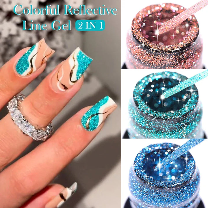 Rynx | 5ml Colorful Reflective Liner Gel Nail Polish Super Bright Painting Glitter Gel Graffiti Stripe Design Polish Manicure