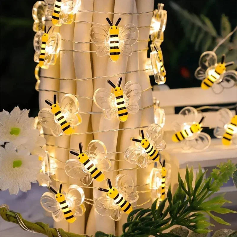 Rynx | 3M LED Bee Lights String Lights Battery Operated Outdoor Waterproof Fairy Garland Lamp For Festival Christmas Garden Bedroom Decor