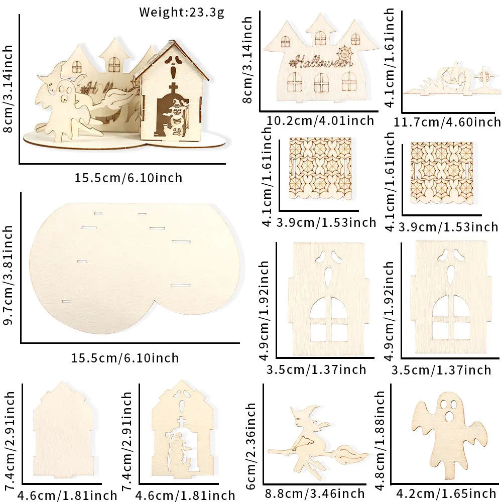 Rynx | Halloween Decoration, Wood Puzzle Ornaments, Halloween Home Decor, Castle Haunted House DIY Table Decoration