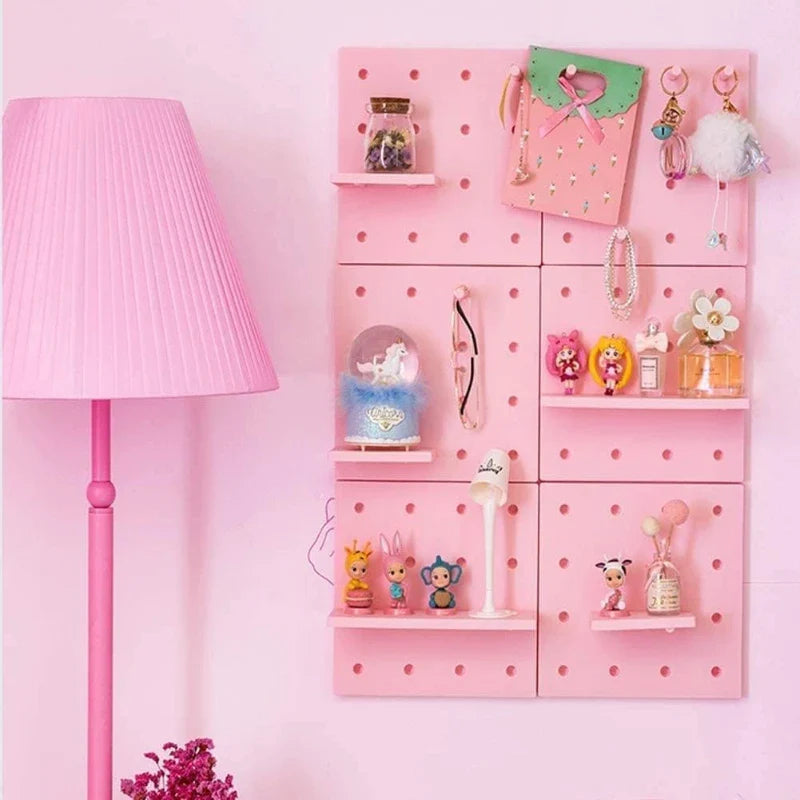 Rynx | 4Pack Sweet Pegboards Wall Shelf Holder Hooks Plastic Wall Organizer Decorations Display Shelf Wall Mounted Hanging Pegboard