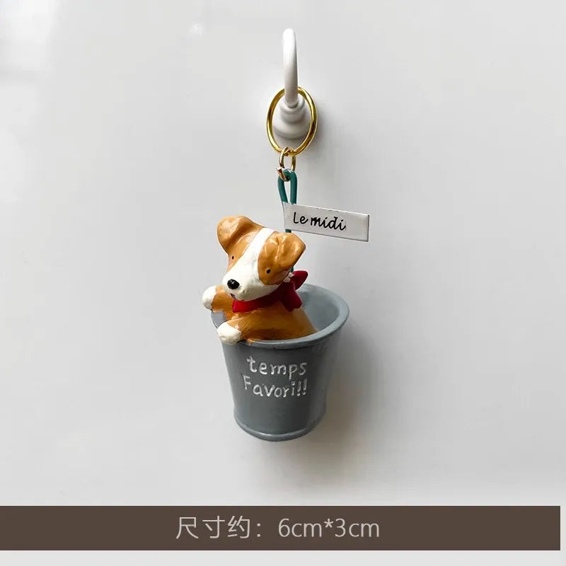 Rynx | 3D Refrigerator Magnet Puppy Cartoon Cat and Dog Refrigerator Sticker Anti-theft Entrance Door Decorative Magnetic Creative Message