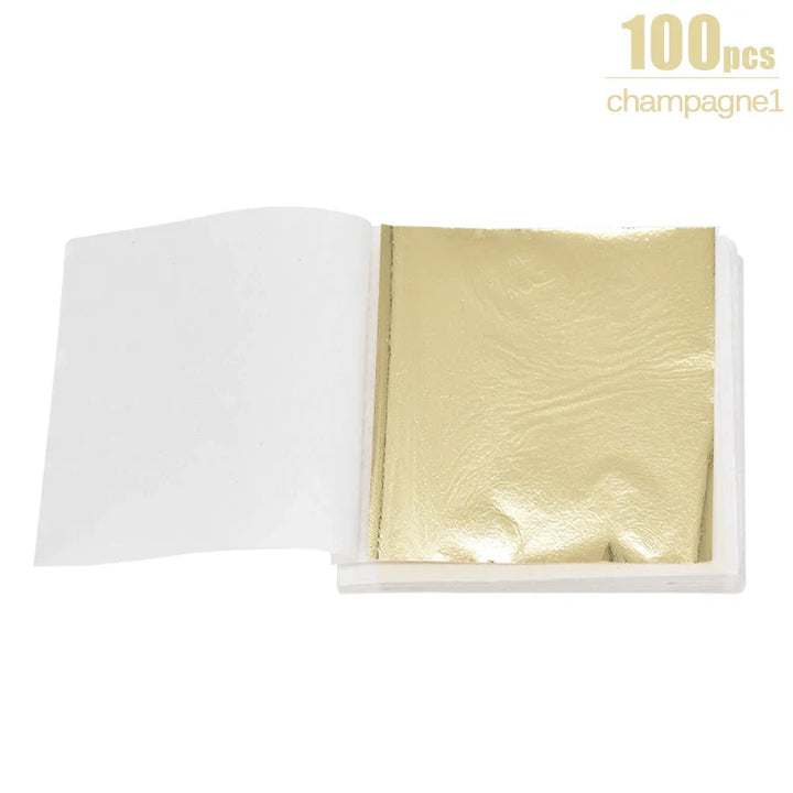 Rynx 100/200 Sheets Artificial Gold Silver Foil Paper Leaf Gilding DIY Crafts Paper Birthday Party Wedding Cake Dessert Decorations