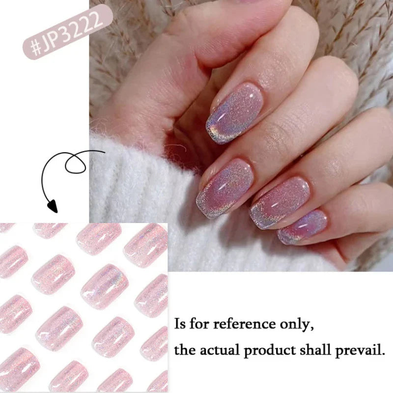Rynx | Nude Pink Cat Eye Red French Nail Art Portable Fashion False Nails Removable Ready False Nails Press on Nails with Glue