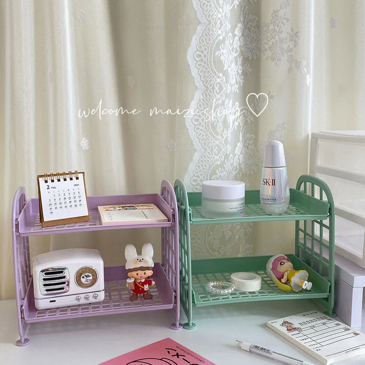 Rynx | Sweet Room Storage Organizer Storage Shelf Kawaii 2-Layer Desktop Cosmetic Jewelry Storage Shelf Bathroom Shelf Storage Rack