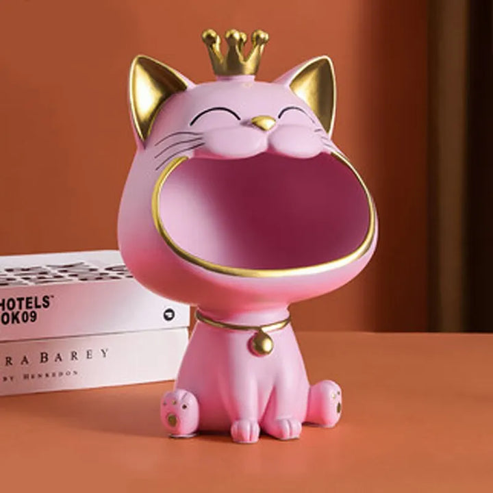 Lisslune | Fortune Crown Big Mouth Cat Entrance Key Holder Decorative Ornament, Light Luxury Housewarming Gift Sculpture
