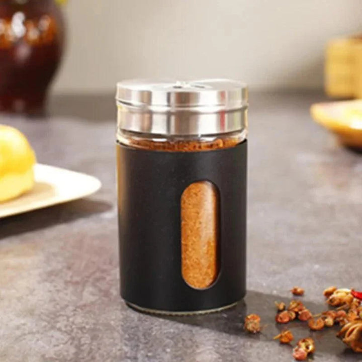 Lisslune | Stylish Rotating Glass Spice Dispenser Set with Stainless Steel Lids - Trio of Spice Jars